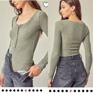 NWT Mustard Seed Thermal Henley Bodysuit